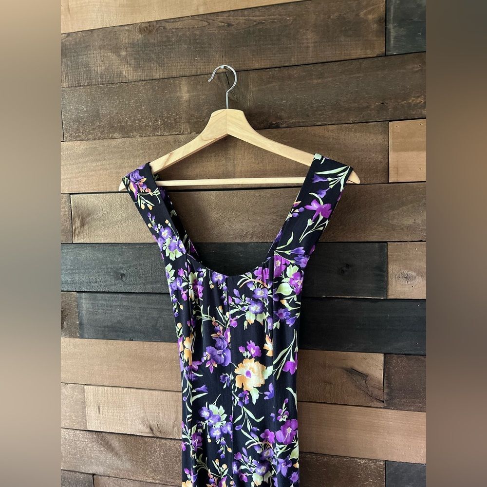 Vintage 80s All That Jazz Black Floral Midi Dress Crisscross Back Size 7/8 - Picture 3 of 16
